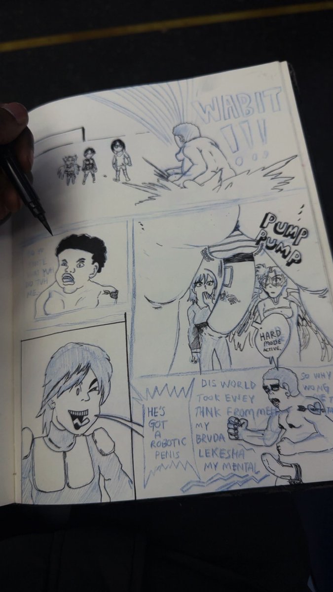 Sketchbladezz's tweet photo. He fights with a robotic penis💀
Follow me plz I wanna grow like a tree &amp; still be original 
#indiecomics #comics #comic #roboticpenis #ocs #originalcharacter #edgyart #lineart #Pencildrawing #digitize #soloartist #selftaught https://t.co/kK5M9c5Fb3