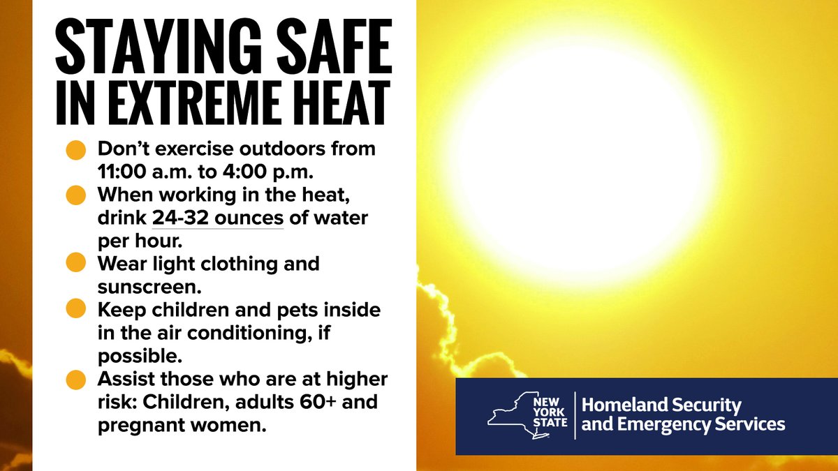 It’s going to be dangerously hot this week. Stay safe by following these heat safety tips: 

🥤 When working in the heat, drink 24-32 oz of water an hour
🌳 Limit your outdoor activities
🧢 Wear light clothing &amp; sunscreen
🐕 Keep children &amp; pets inside, if possible.