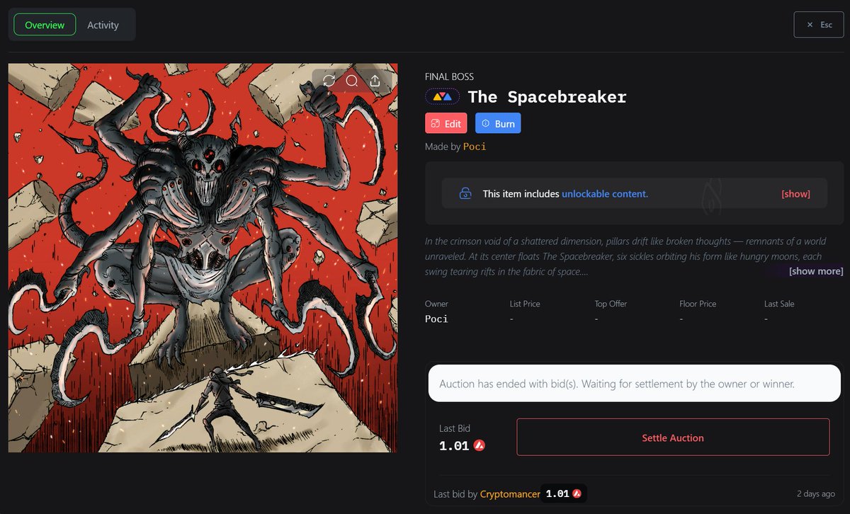 Poci👻 (@poci_sol) on Twitter photo Auction Settled! 🎉
"The Spacebreaker" SOLD for 1.01🔺 Congrats to
<a href="/phfoong/">Cryptomancer 🔺⚔️</a> for winning the auction! You're a legend! 💖
Big thanks to everyone who supported the auction!🫶 Auction Settled! 🎉
"The Spacebreaker" SOLD for 1.01🔺 Congrats to
<a href="/phfoong/">Cryptomancer 🔺⚔️</a> for winning the auction! You're a legend! 💖
Big thanks to everyone who supported the auction!🫶