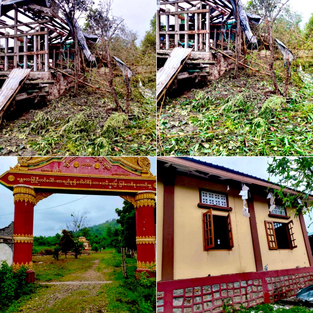 htartha76128693's tweet photo. The Terrorist Army Aircraft attacked & dropped bombs #Nabar Village, #Indaw Twp ,#Sagaing Division on June 22 without any conflict with resistance forces, #Yanauninglar monastery was destroyed with one woman was wounded.
#WhatsHappeninglnMyanmar
#2025Jun22Coup
#WarCrimesOfJunta https://t.co/nm9Qyddr8q
