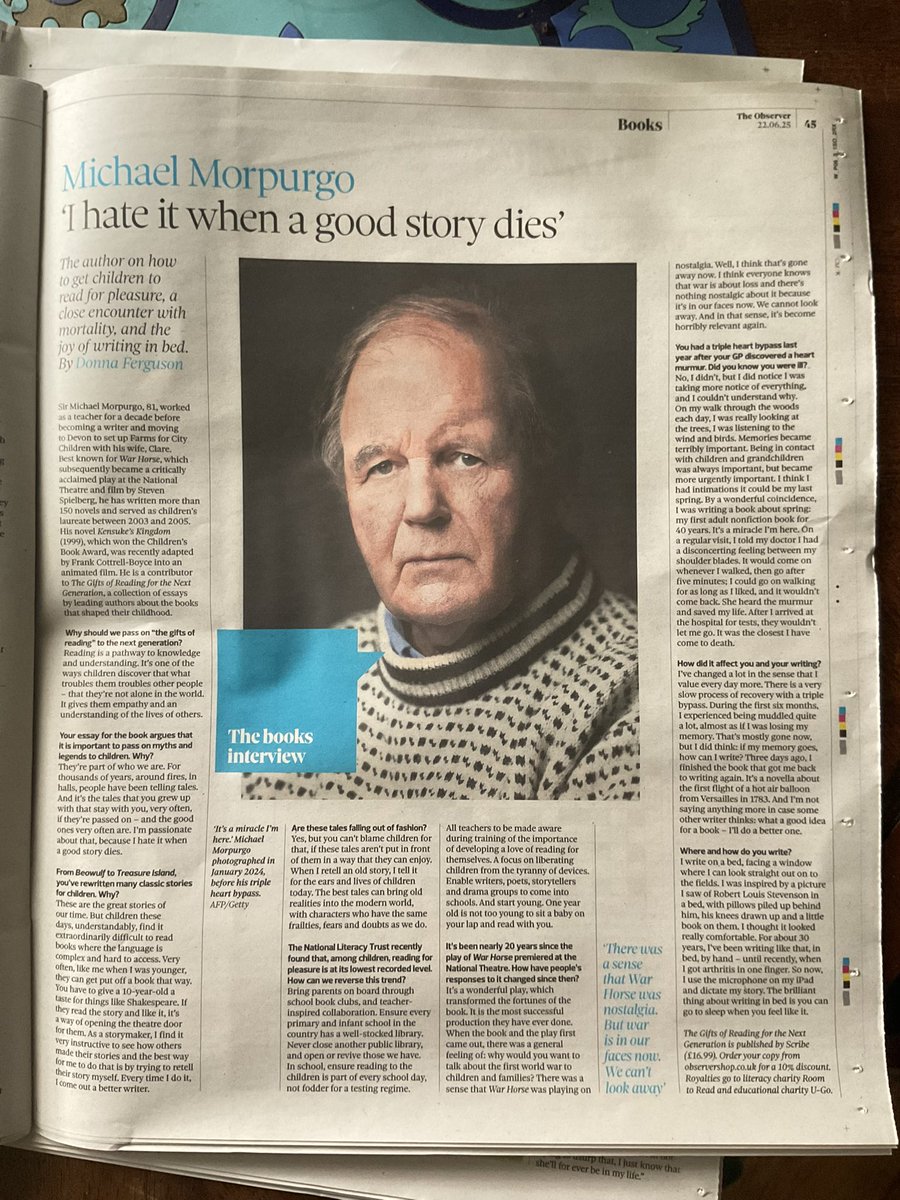 Great interview on children’s books and the reading crisis with Michael Morpurgo in today’s observer… check out the Gifts of reading for the next Generation out now <a href="/ScribeUKbooks/">Scribe UK</a> <a href="/indieallies/">Independent Alliance</a>