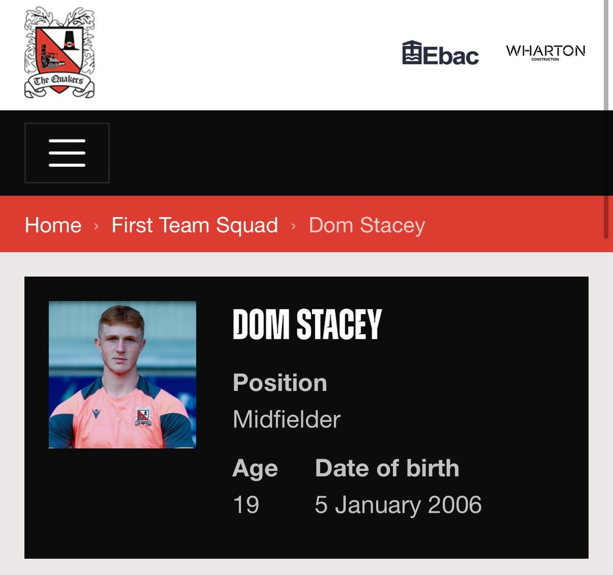 ⚫A product of Darlington FCs Academy who was also signed on to the Quakers first team as well, Dom came through the Queen Elizabeth Sixth Form scholarship which partnered with the club's youth programme and provided a training base