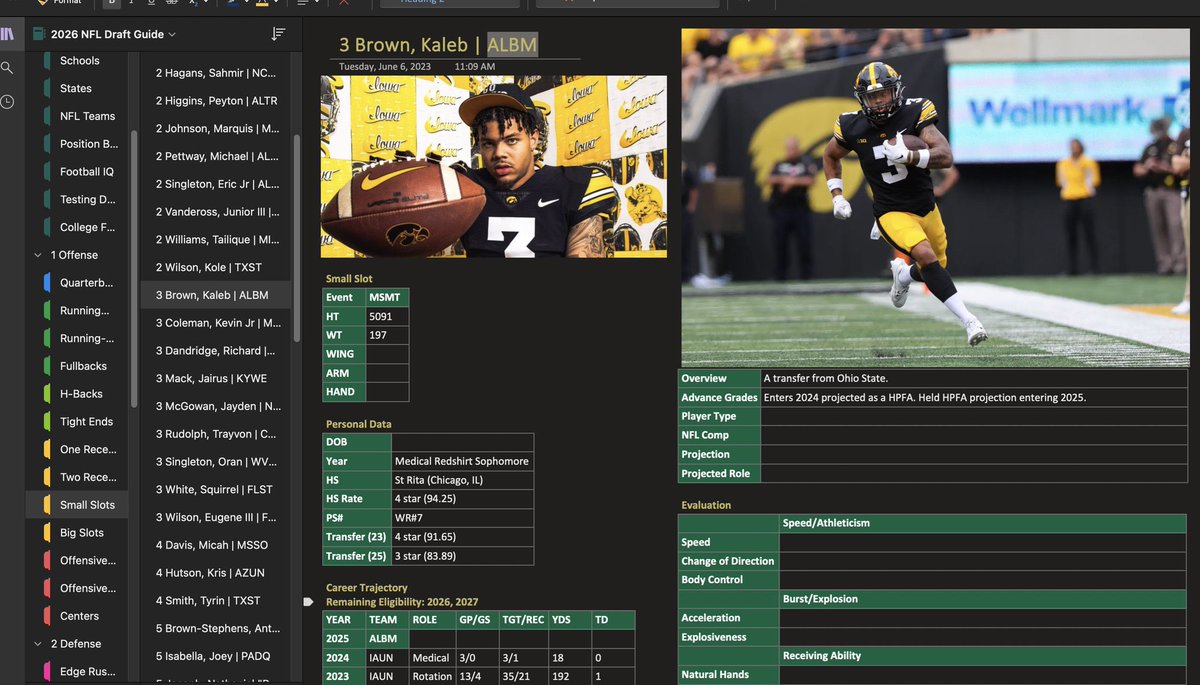 DraftVogel's tweet image. How would you like to have a scouting department in your pocket for $75 this year?
That’s what you’re getting with my draft guide - comprehensive breakdowns of the entire game of football from every angle possible.
🧵 Here’s every feature that the guide encompasses: