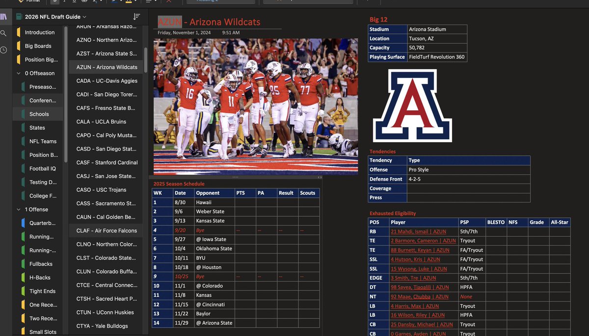 DraftVogel's tweet image. How would you like to have a scouting department in your pocket for $75 this year?
That’s what you’re getting with my draft guide - comprehensive breakdowns of the entire game of football from every angle possible.
🧵 Here’s every feature that the guide encompasses: