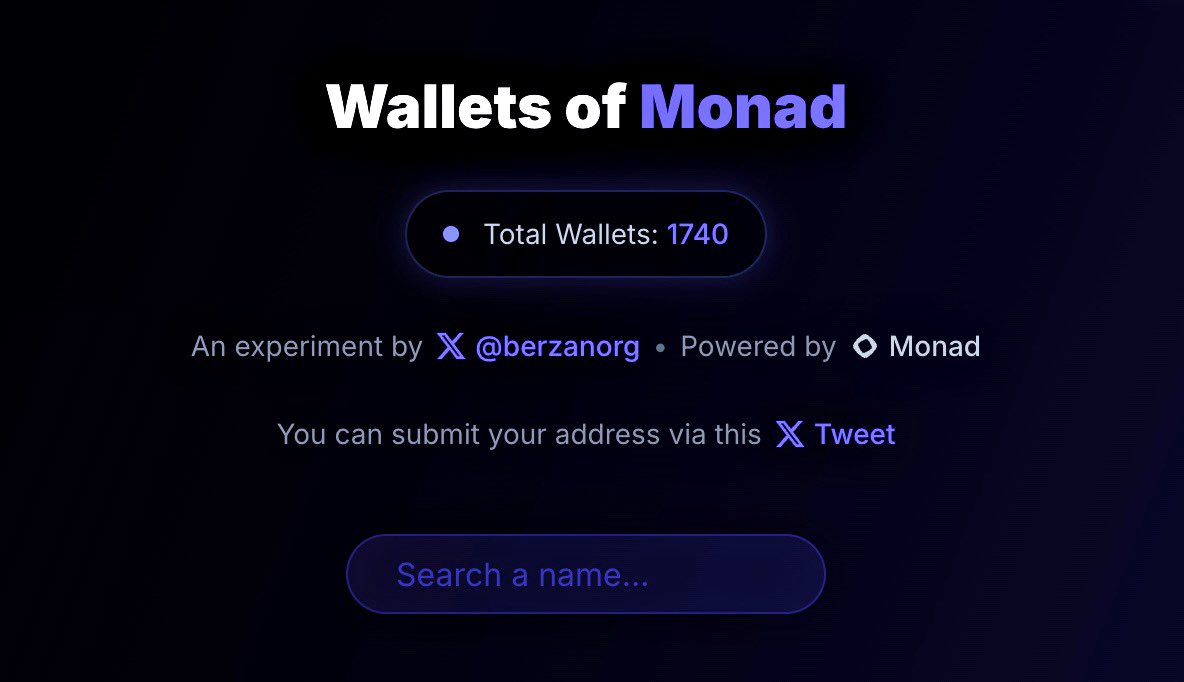 monlist has over 1740 wallets now😭

it is a platform that makes it possible to find your friend’s wallets by searching🔎

so you can whitelist them📝

if you are not in monlist.pages.dev yet;

drop your monad testnet wallet below for future whitelists👇
