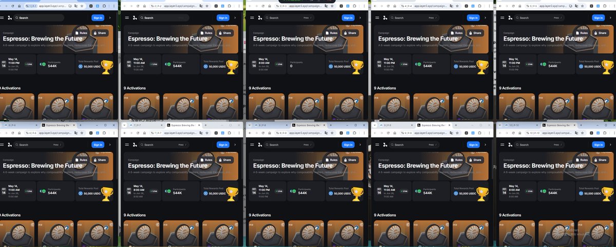 回家玩了一个月  拔了颗智齿疼了半个月
 
才回来就跌的跟不上节奏了   开工撸毛

翻了一个月的项目 没找到什么新的好项目

准备把之前的补一下
1⃣ .<a href="/EspressoSys/">Espresso ☕️</a>  的L3任务有追溯奖励 最后几天了26号结束
app.layer3.xyz/campaigns/brew…

2⃣.<a href="/HanaNetwork/">Hana</a> tge 24号结束 存USDC 或 USDT