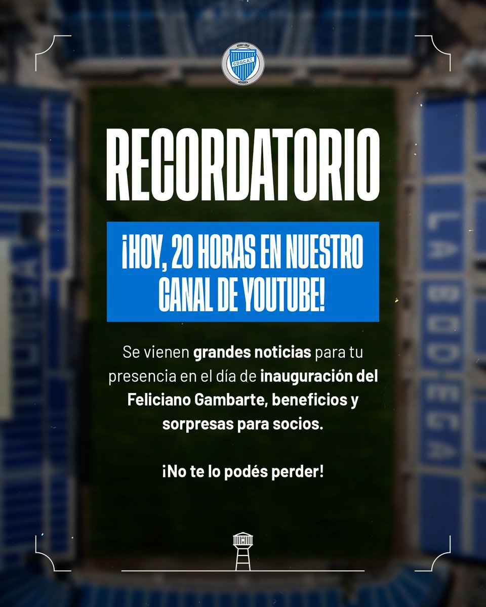 ¡¡¡𝗛𝗢𝗬 2️⃣0️⃣ 𝗛𝗢𝗥𝗔𝗦!!!

👉 PRENDETE A NUESTRO CANAL DE YOUTUBE

Se vienen grandes noticias para tu presencia en el día de inauguración del Feliciano Gambarte, beneficios y sorpresas para socios 🙌🙌

⚠️¡No te lo podés perder!