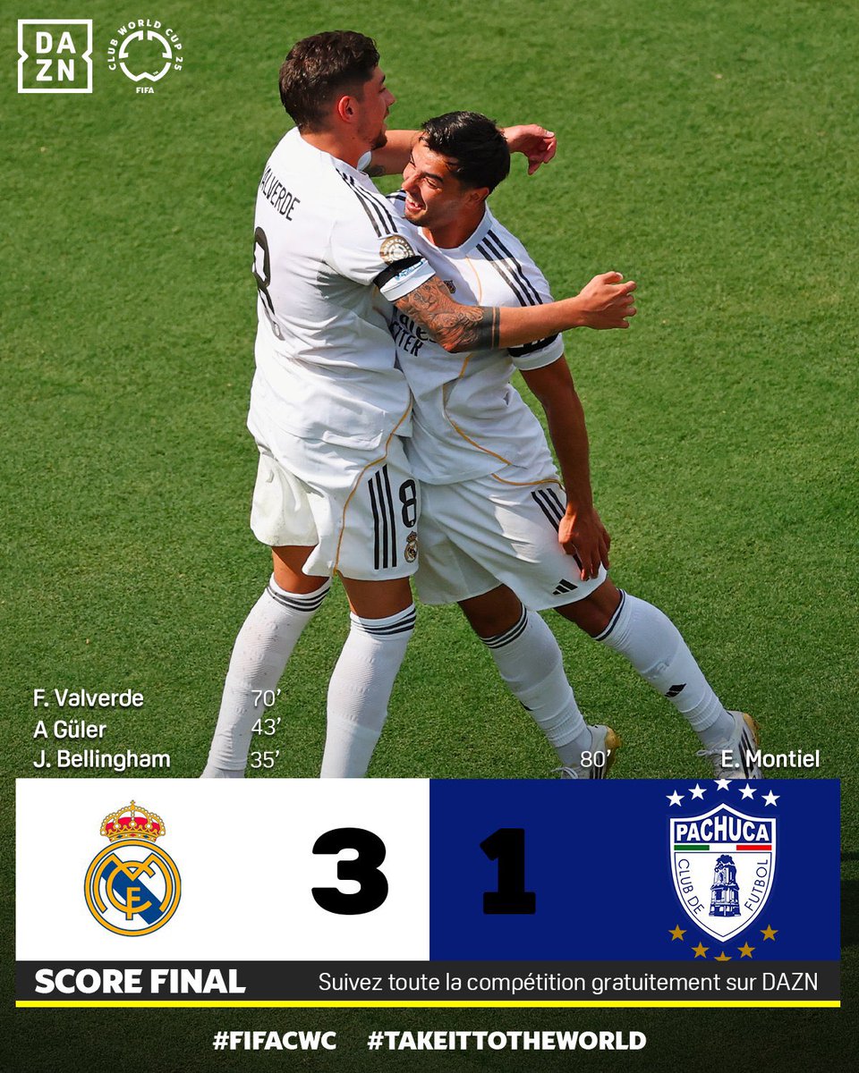 🏆 #MundialDeClubes #USA2025 🇺🇸: #RealMadrid 🇪🇸 ganó 3-1 a #Pachuca 🇲🇽