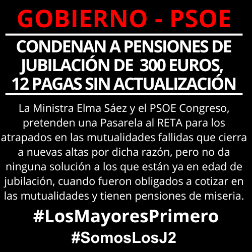 Esta es la realidad de la Ley de Pasarela o "Ley de Mutualistas" de la que presume <a href="/AlbMayoral/">Alberto Mayoral De Lamo .·.</a> y el <a href="/gpscongreso/">PSOE Congreso</a>, siguiendo instrucciones de la Ministra <a href="/SaizElma/">Elma Saiz</a> que se ha quitado de en medio y se esconde. 
#LosMayoresPrimero 
#J2NoSeRinde 
#Pasarela1x1yParaTodos