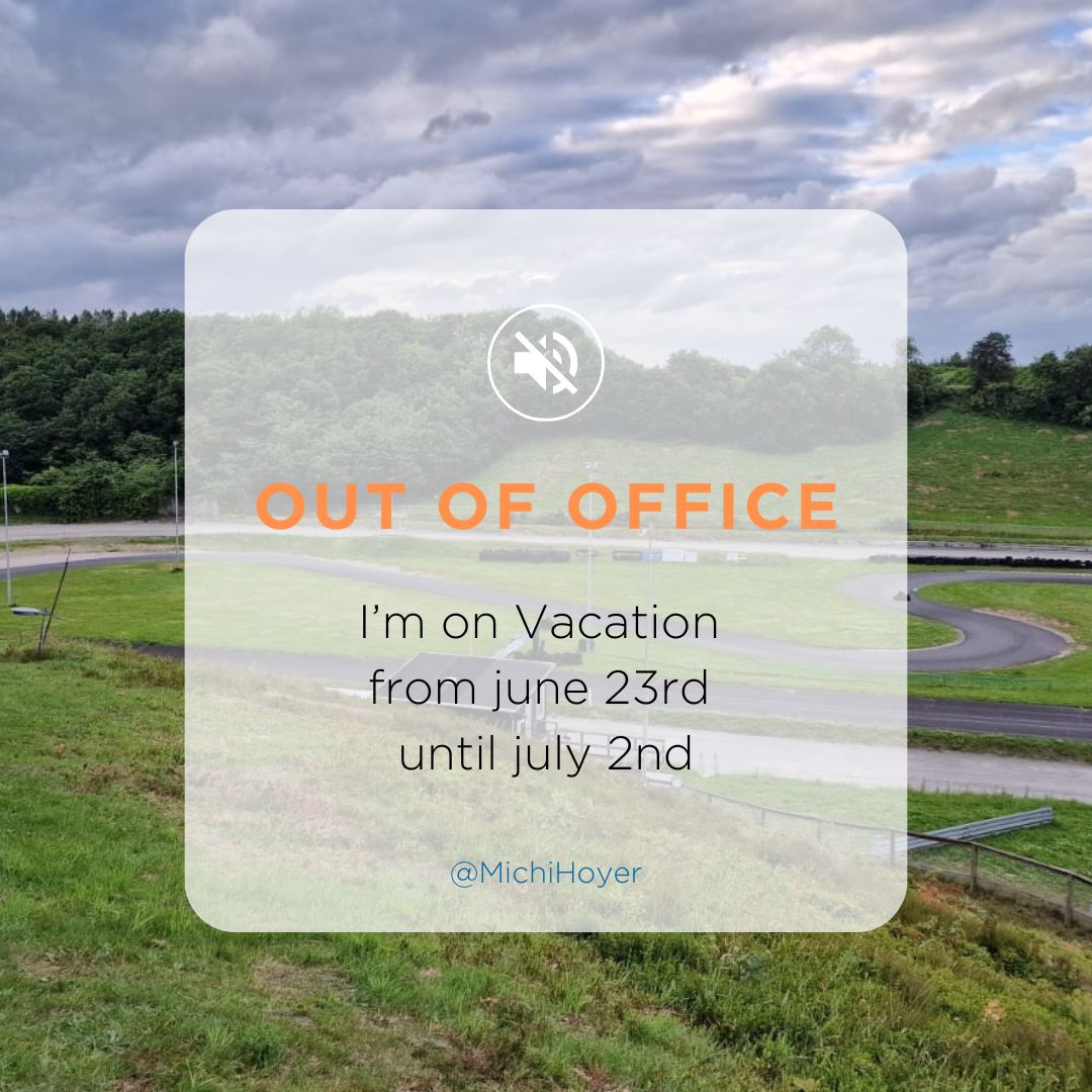 VACATION TIME
We are out on vacation from June 23rd to July 2nd - Response to Messages, Comments &amp; Mails will be reduced!
However, you will see some footage from our karting race on the upcoming weekend!

#simracing #ooo #outofoffice #vacation #off #timeoff #recharge