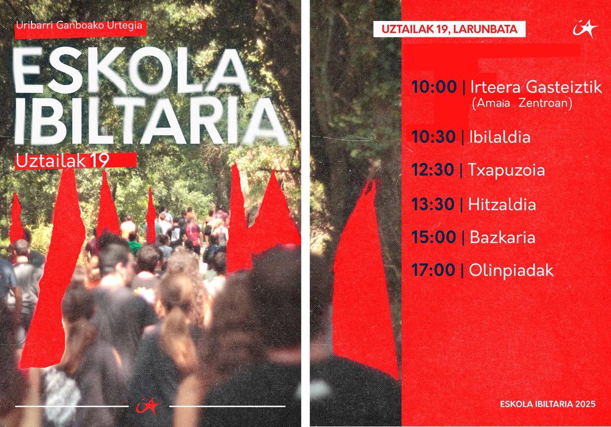 Hona hemen Gasteizko Eskola Ibiltarian izango dugun egitaraua!!

UZTAILAK 19, EZ GALDU!!!