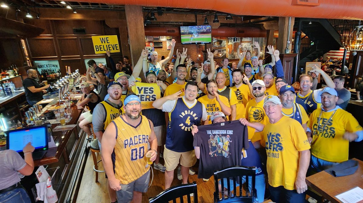 Pacers fans are out to make an impact in OKC! This group has taken over Bricktown Brewery. It’s just a half mile from the Paycom Center. There will be NOTICEABLE Blue and Gold in enemy territory for Game 7 tonight! #YesCers  <a href="/FOX59/">FOX59 News</a> <a href="/CBS4Indy/">CBS4 Indy</a>
