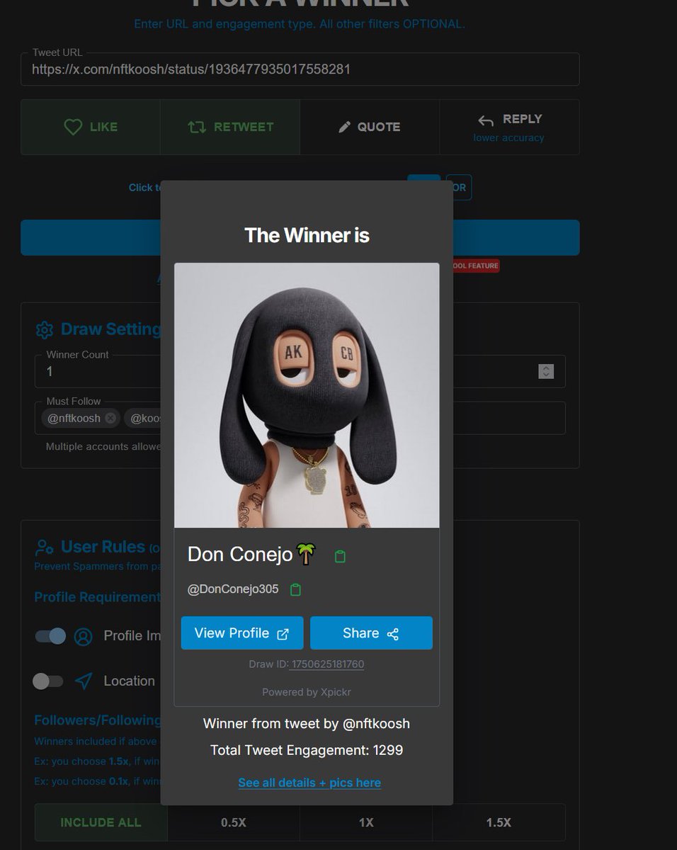 KOOSH⚡ (@nftkoosh) on Twitter photo <a href="/kooshgivesback/">KOOSH GIVES BACK ⚡</a> Congrats <a href="/DonConejo305/">Don Conejo🌴</a>
please send me your wallet address within 24hrs or I will re-draw <a href="/kooshgivesback/">KOOSH GIVES BACK ⚡</a> Congrats <a href="/DonConejo305/">Don Conejo🌴</a>
please send me your wallet address within 24hrs or I will re-draw