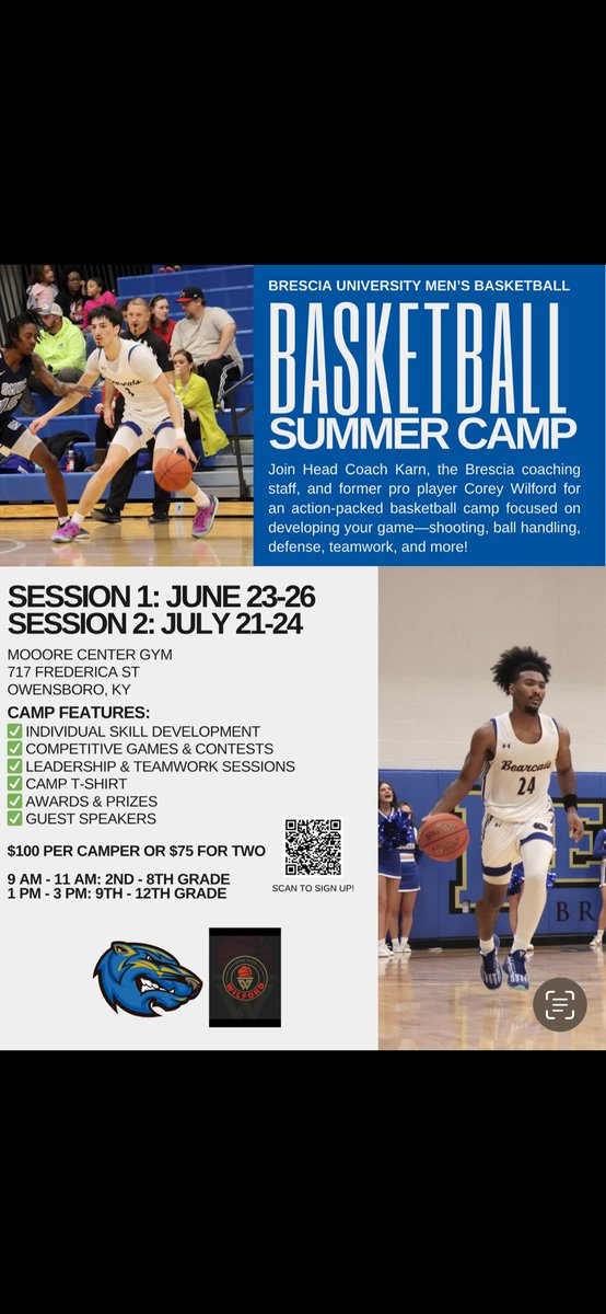 Looking forward to our first session of basketball camp at Brescia starting tomorrow. The first kids camp at Brescia in over a decade. It will be loads of fun and skill development.