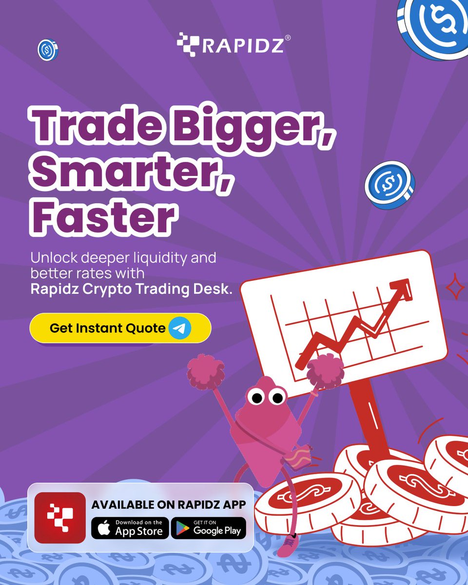 Tired of jumping through hoops to move crypto in or out of fiat? 

Rapidz Crypto Trading Desk makes it easy for businesses to trade big volumes, buy or sell USDT/USDC, or even exchange SGD, USD, MYR, or IDR, all on Telegram.

Get your quote now #RapidzTradeBot and see how smooth
