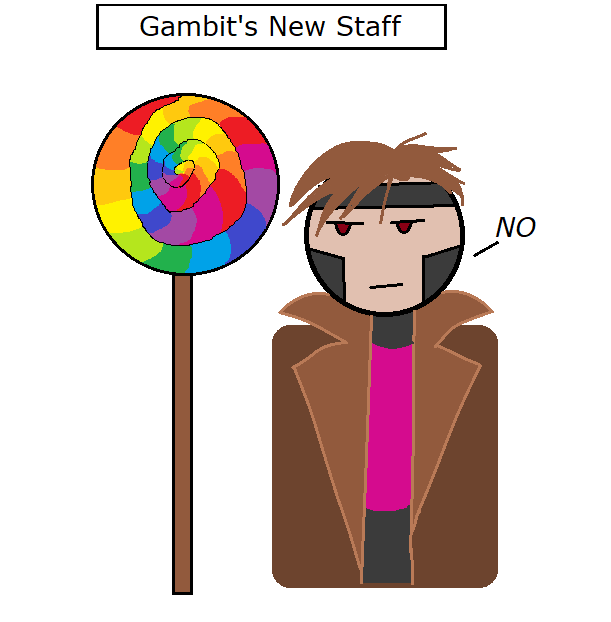 TheMichigami's tweet photo. the end result of goofing around about a conversation about giant lollipops, beanie hats, and gambit/chanbit. Seemed funny at the time, so eh, may as well stick it online. Drawn in mspaint for the comedy of it.
#xmen #gambit https://t.co/0pQN2APIsa