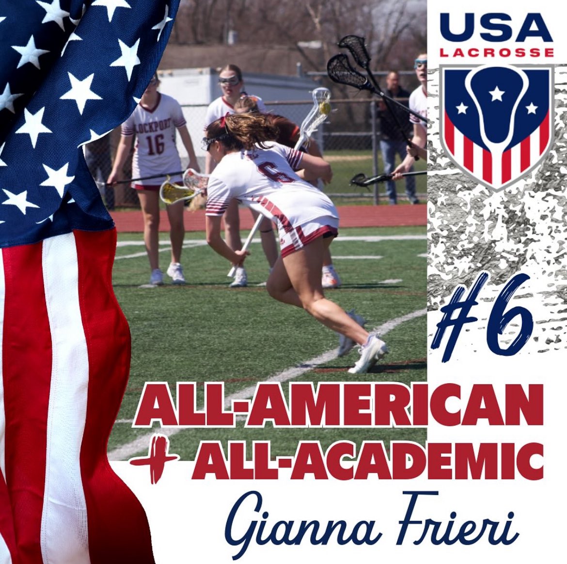 Congratulations to Gianna Frieri on being named USA Lacrosse All-American 🇺🇸 and All-Academic 📚. Wishing you all the best at Vanderbilt next year! #AllAmerican #AllAcademic #holdtheline