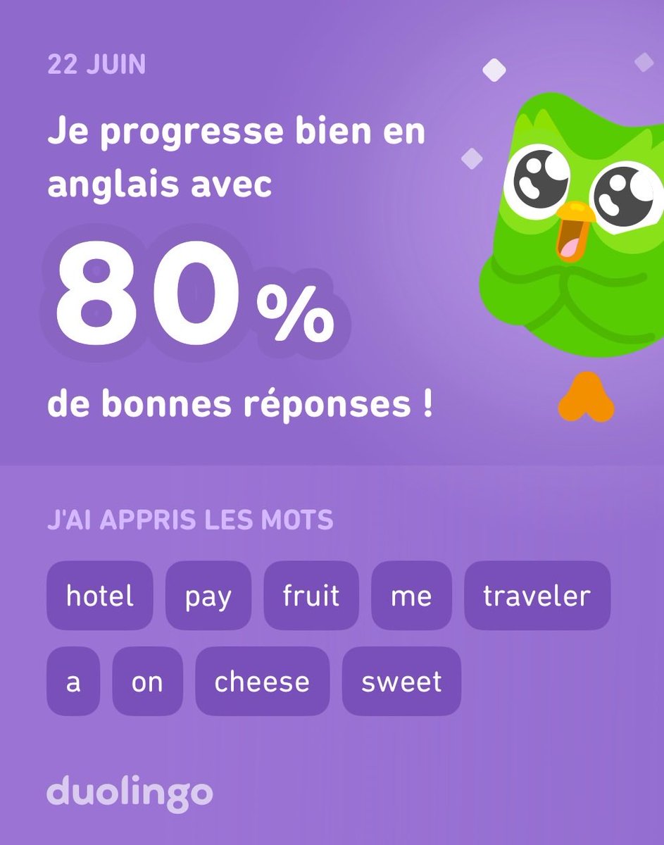 kmgk19's tweet photo. J'apprends l'anglais avec Duolingo ! C'est gratuit, fun et efficace. https://t.co/A53XyknBqn