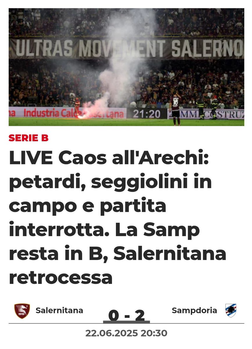 Mi dispiace per i cugini Salernitani in C. Ma così no! Che brutte scene... 
#SalernitanaSampdoria #SALSAM
