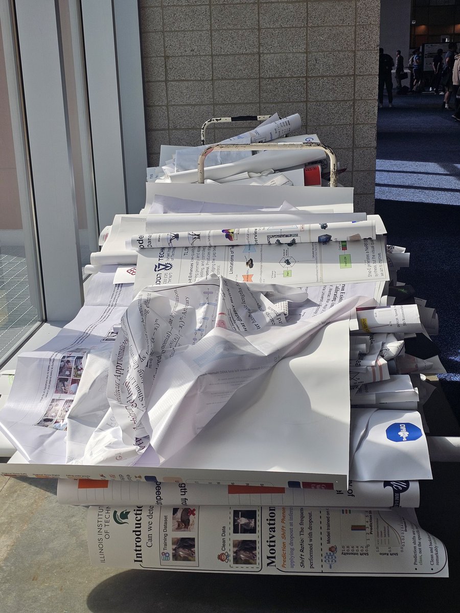 dutran's tweet image. Every year at @CVPRConf (and other conferences), a lot of money was spent on printing these posters (~150$ x 2500=375k), and after the conference, all these posters are trashed and wasted like these. A better business model should save costs here.