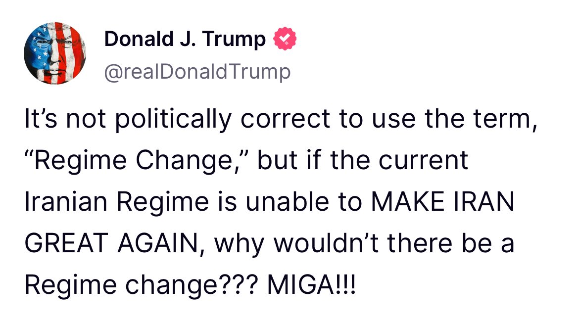 AFpost's tweet photo. President Trump is now advocating for regime change in Iran under the slogan, “Make Iran Great Again.”

Follow: @AFpost https://t.co/UJkn4Bt9y2