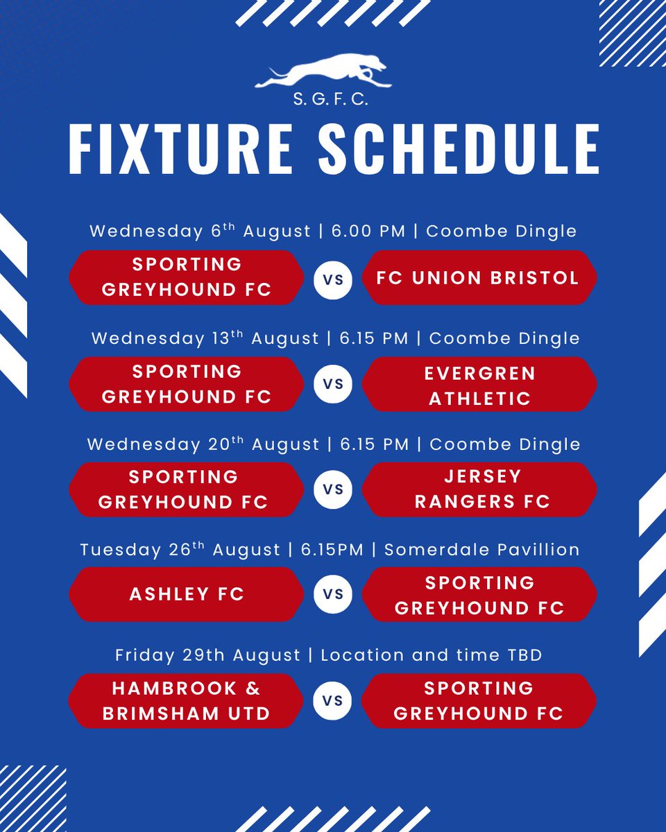 🚨 Pre-season fixtures announced🚨

Weekly training begins on Monday 14th July, shifting to Thursday at Lockleaze in September.

New players welcome! Interested in joining? Please get in touch through DMs 😄⚽️