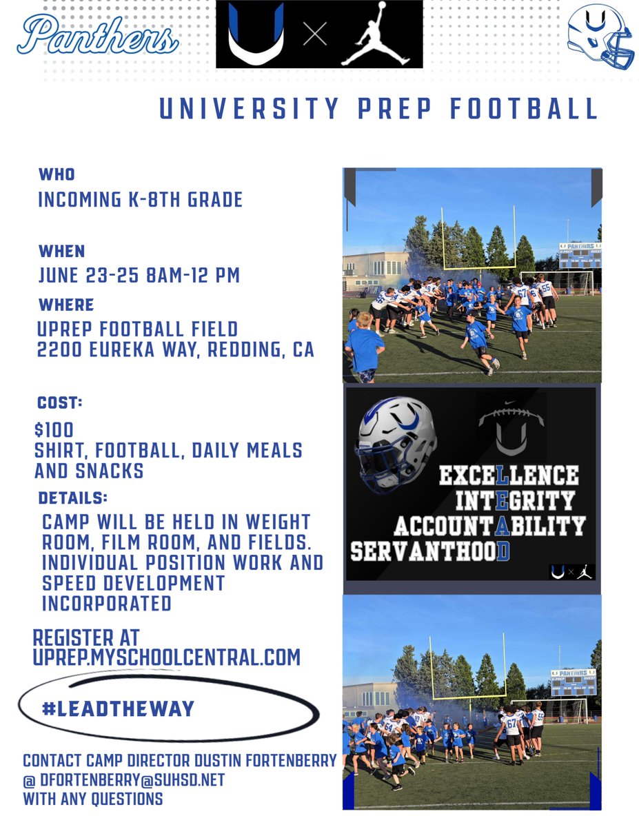 🚨Tomorrow kicks off OUR 3 DAY YOUTH FOOTBALL CAMP! 🏈 

Come learn the game, life lessons on &amp; off the field, and have some fun! 

Same day registration welcomed in person or online @ uprep.myschoolcentral.com

#LeadTheWay