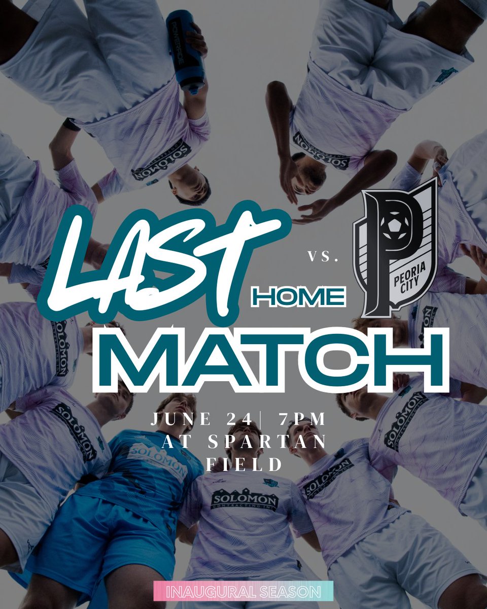 📢 UP NEXT: FINAL HOME MATCH 📢

Don’t miss our last home game of the season!
🔥 FC Ambush vs. Peoria City
📅 Tuesday, June 24
🕖 Kickoff: 7:00 PM
📍 Spartan Field – Missouri Baptist University