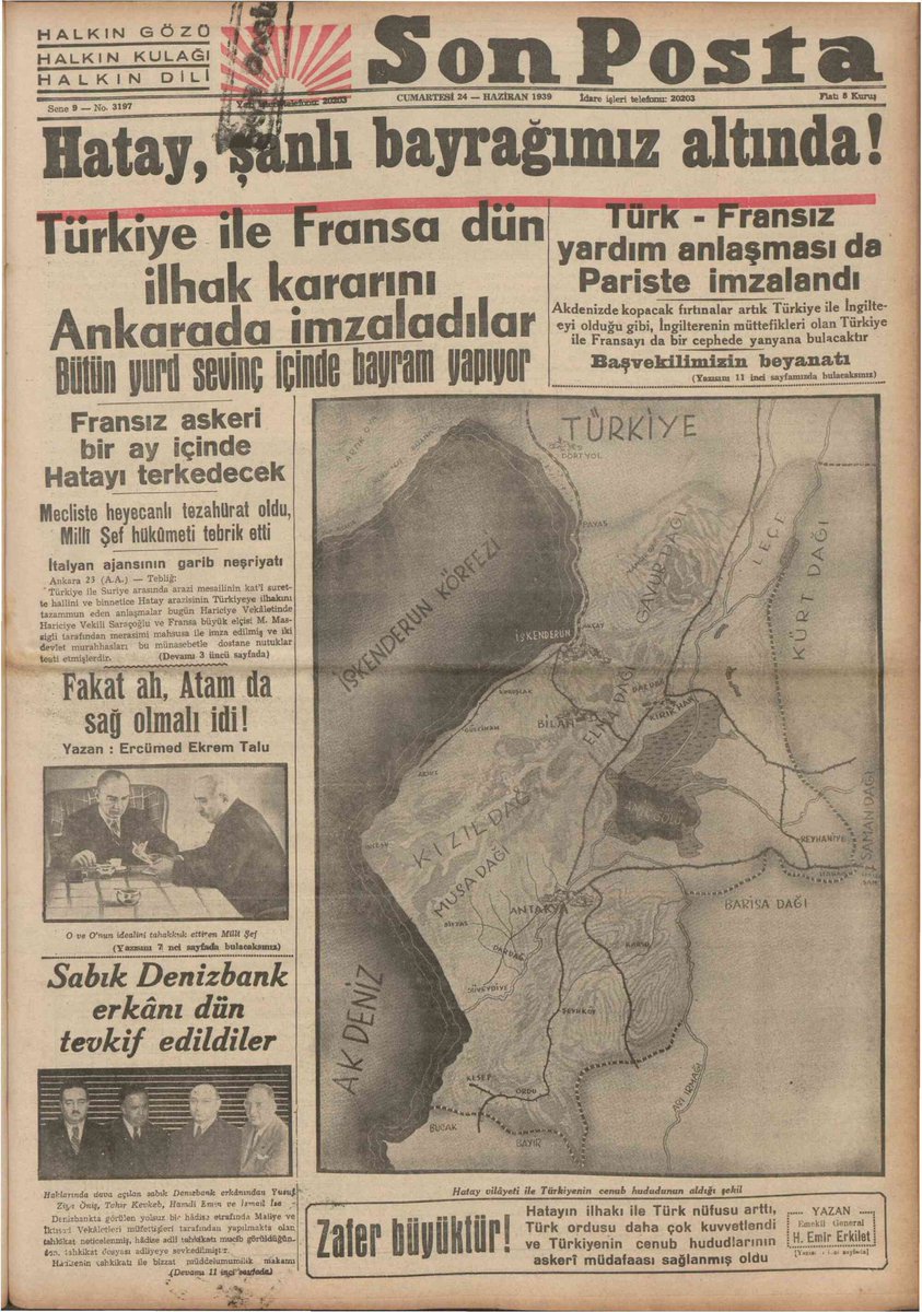 lutfikasikci's tweet photo. Tarih, milletlerin kaderini kararlılık ve inançla yazanların destanıdır. 23 Haziran 1939, Gazi Mustafa Kemal Atatürk’ün 'Şahsi meselem' dediği Hatay’ın anavatana kavuştuğu gündür. Bu tarih; millet iradesinin, vatan sevgisinin ve diplomatik dehanın zaferidir.

Hatay’ın anavatana katılışının 86. yıl dönümünde başta Gazi Mustafa Kemal Atatürk olmak üzere, Tayfur Sökmen ve arkadaşları ile Hatay’ın anavatana katılması yönünde irade gösteren meclis üyelerimizi, canlarını bu topraklar için veren tüm şehitlerimizi rahmet ve minnetle anıyorum.