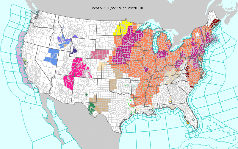 climateguyw's tweet photo. On 6/22 dangerous CAT3 #HeatwaveShell continued to scorch the Midwest + South. Heat advisories were added for the Mid-Atlantic area. Most records set on SUN were from the Midwest northward into Canada. Criteria: https://t.co/4dz6wLvvID /@extremetemps @capitalweather @olliemilman https://t.co/mltjJGNuKF