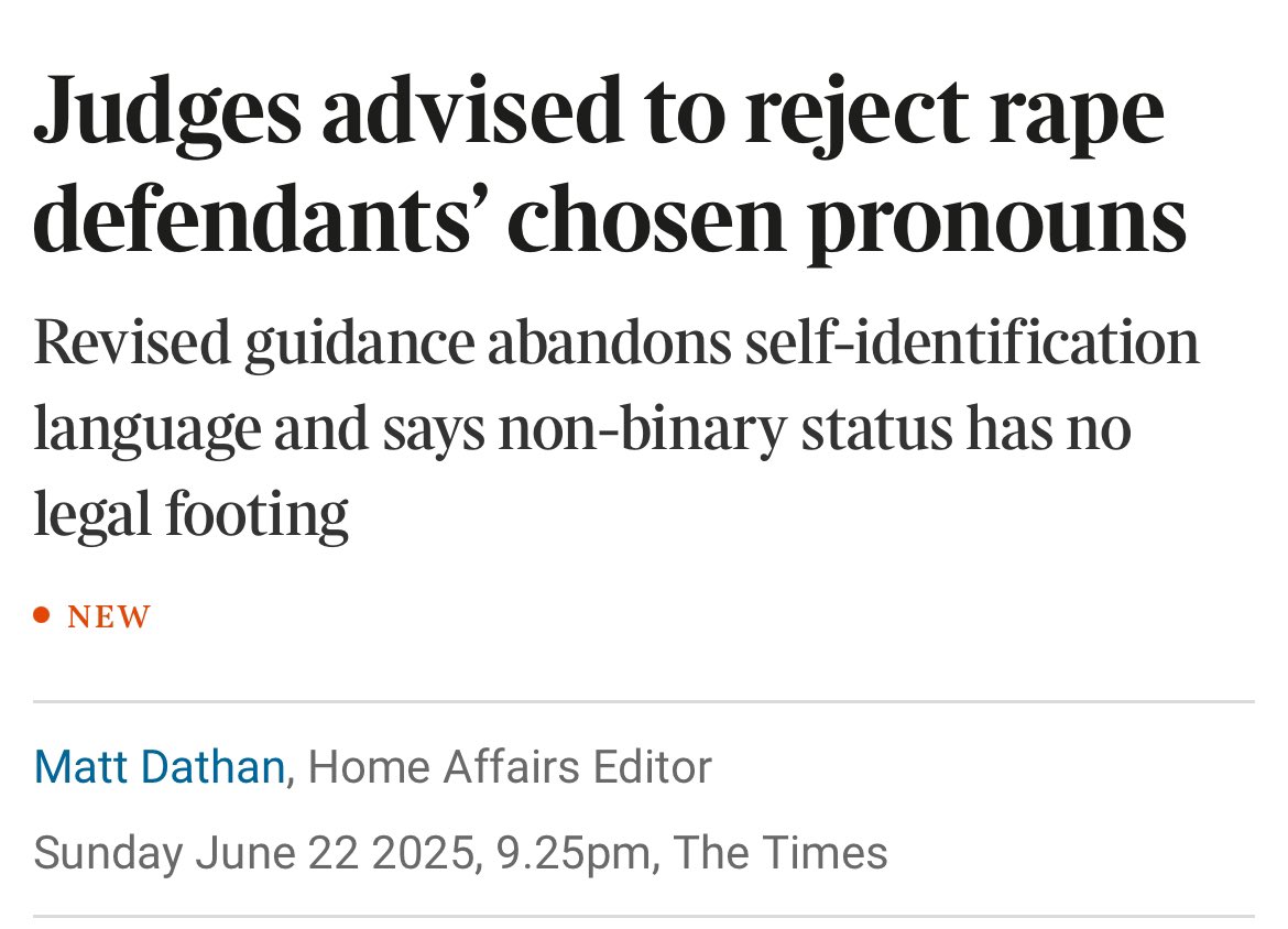 At last

‘Revised guidance abandons self-identification language and reaffirms the binary definition of sex to state that the legal definition of a woman means biological female rather than sex attained by a gender recognition certificate’

<a href="/matt_dathan/">Matt Dathan</a>
<a href="/thetimes/">The Times and The Sunday Times</a> 
/