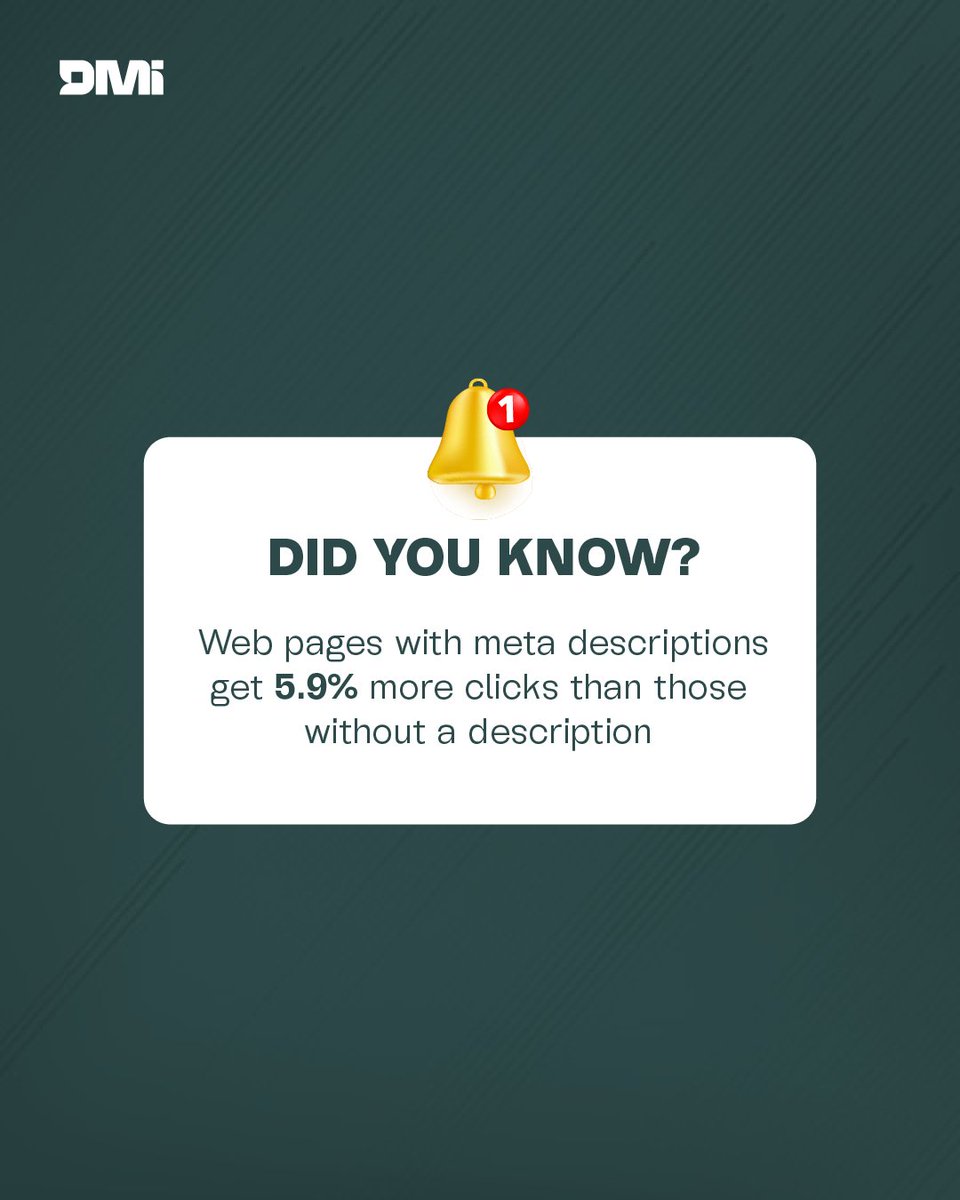 DigitalDmi's tweet photo. Did you know?
Web pages with meta descriptions get 5.9% more clicks than those without!

That small snippet under your page title on Google?

1/3

#DMiAgency #DigitalMarketing #WebsiteDevelopment #Congress #Lambo #sundayvibes #Jose #Jabari #Drill #loveislandsusa https://t.co/BL2uaFYq2x