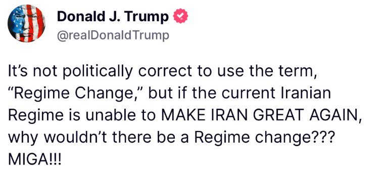 Didn’t you say a few hours ago US wasn’t after a regime change in Iran? <a href="/JDVance/">JD Vance</a> ?