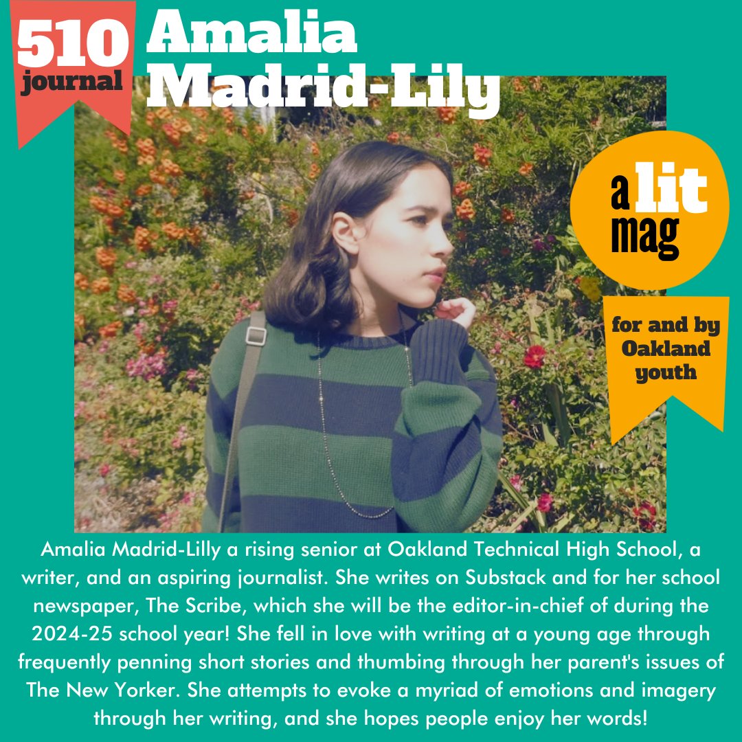 “Amidst the carefree chaos of the city, I lay on the damp, dew-graced grass, under the lilac sunset and reach my hand up to the sky's canvas, tracing the daisies and dahlias.” —510 JOURNAL, “Across From the Conservatory” by Amalia Madrid-Lilly