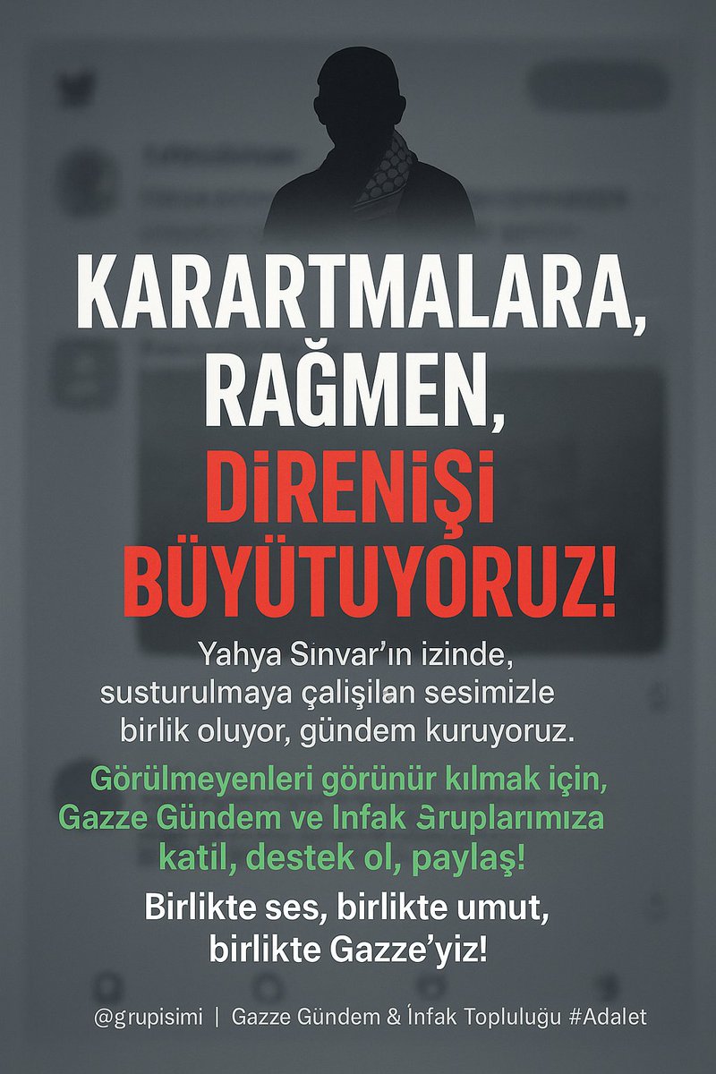 🌟 Kıymetli Dostlar, Kardeşlerimiz! 🌟

Yahya Sınvar’ın yılmaz mücadelesinden ilham alarak çıktığımız bu kutlu yolda; büyümeye, ses olmaya, gündem oluşturmaya devam ediyoruz. ✊🕊️

Ancak biliyoruz ki bu yol dikenlidir... Bizim gibi nice kardeşimiz gibi biz de gölgelendiriliyoruz,