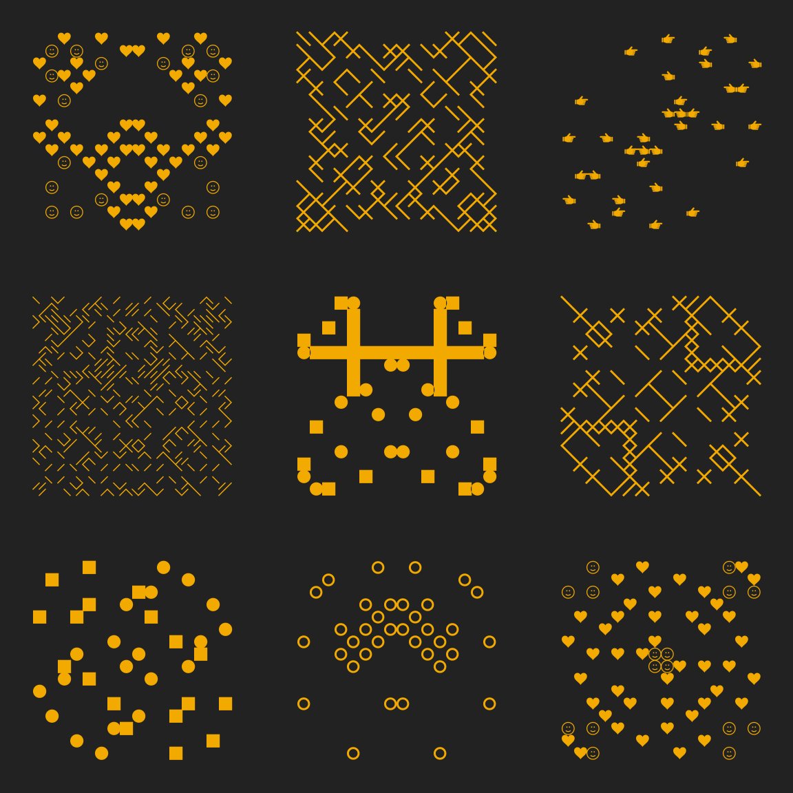 ✨ Daily BitGlyphs #215 ✨

#206, #404, #444
#12, #953, #859
#660, #703, #287