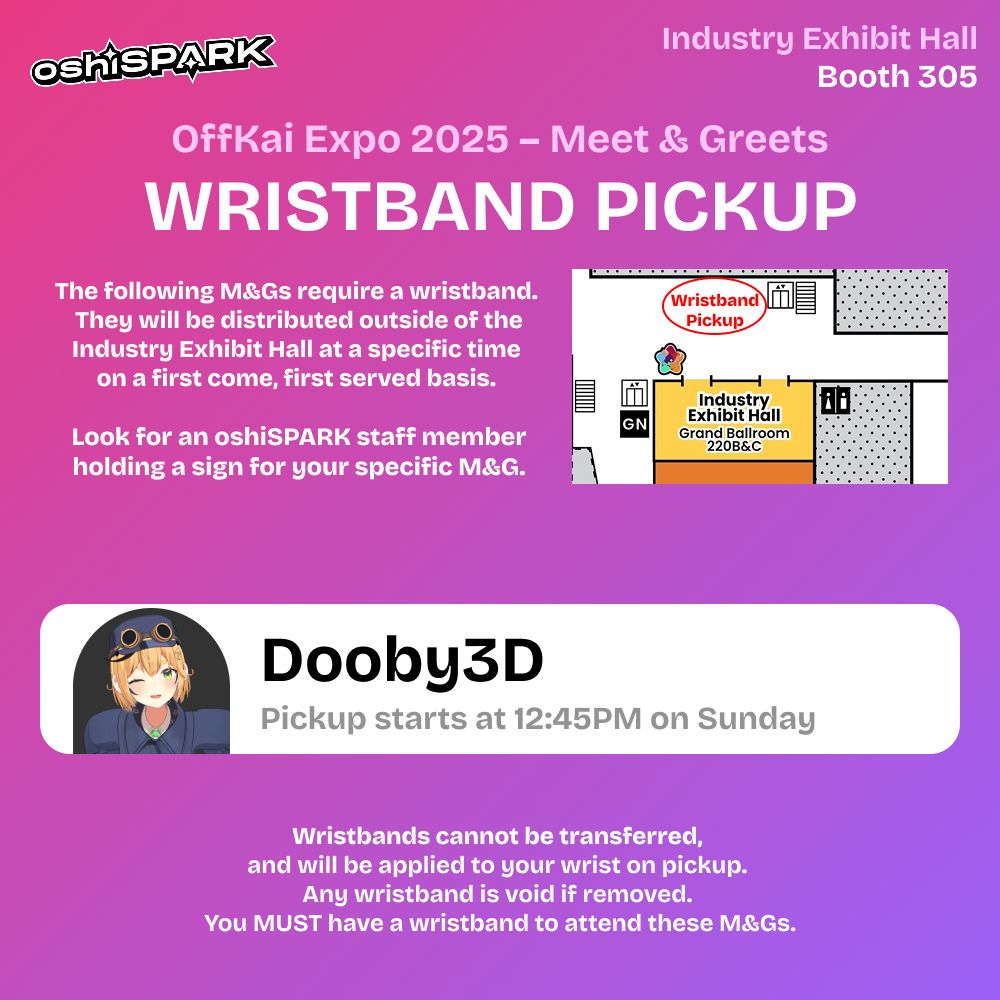 oshiSPARK (@oshispark) on Twitter photo Let's have a great last day of #OffKaiExpoGen4 with some more M&Gs!
Please remember that Dooby's M&G will require a wristband. They will be distributed at 12:45pm.
We also will be auctioning off <a href="/BreadIsRye/">ποΈ rye π</a>'s standee! Come by the booth and place your bids, and the winner will Let's have a great last day of #OffKaiExpoGen4 with some more M&Gs!
Please remember that Dooby's M&G will require a wristband. They will be distributed at 12:45pm.
We also will be auctioning off <a href="/BreadIsRye/">ποΈ rye π</a>'s standee! Come by the booth and place your bids, and the winner will