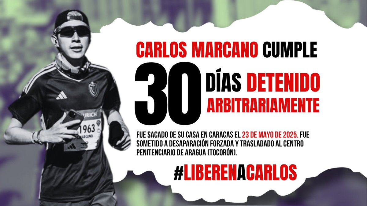 30 días, 720 horas han pasado de la detención injusta y brutal de mi amigo, Carlos Marcano, quien permanece preso en la cárcel de Tocorón. 

Carlos es inocente. ¡Libérenlo! 
#LiberenACarlos