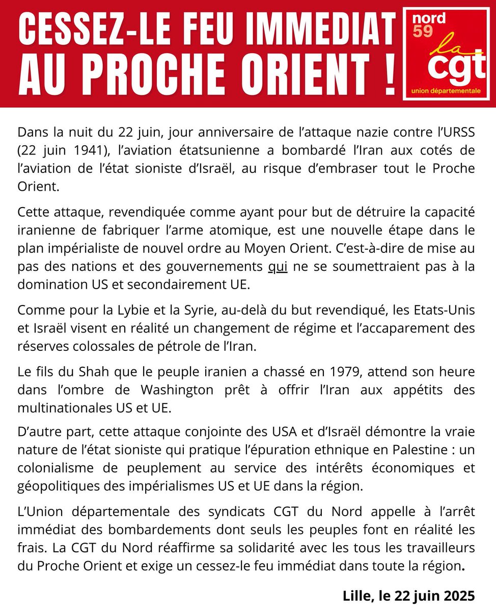 Communiqué UD CGT Nord <a href="/lacgtcommunique/">La CGT</a> <a href="/FSE_Lille/">FSE Lille</a> <a href="/UDCGT13/">UD CGT 13</a> <a href="/RevPermanente/">Révolution Permanente</a> <a href="/UniteCGT/">Unité CGT</a>