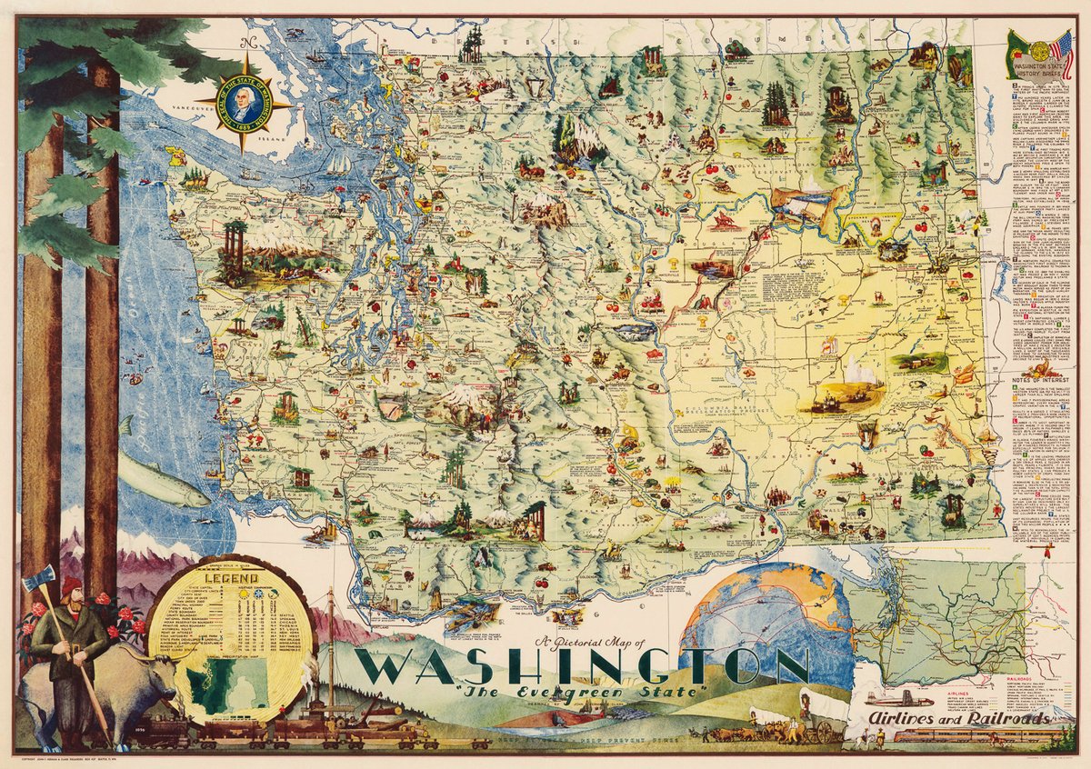HistoricPictorx's tweet image. Pictorial Map of Washington, "The Evergreen State" - 1948 

Shop Today! 👉historicpictoric.com/products/histo…
 #HistoricPictoric #History #HistoricMaps #Vintage #WallArt #HistoryFacts #Art #Map