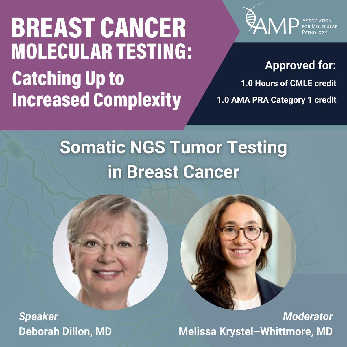 AMPath's tweet image. 🧬 Learn about somatic NGS tumor testing in #breastcancer! Approved for 1.0 CMLE and AMA PRA Category 1 credit, this webinar covers predictive and tissue-agnostic markers and diagnostics. Register👉🏽ow.ly/o6pb50U3AbE #NGSTesting