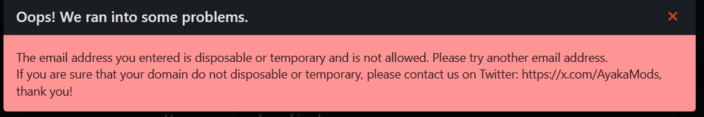 DietahVR's tweet photo. @AyakaMods I can't use my normal E-Mail on your website. https://t.co/XOtQkQkMt2