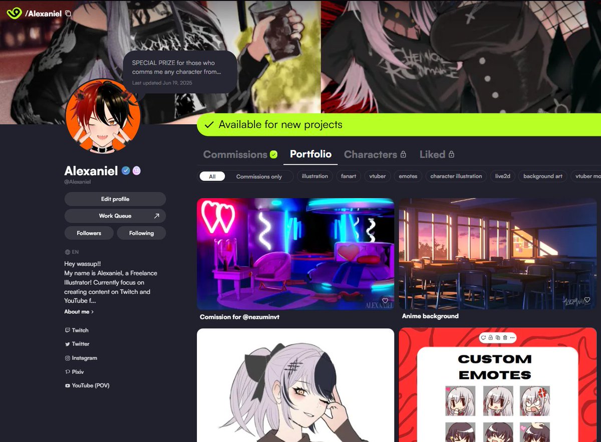 Alexaniel_'s tweet image. [Like and RT are greatly appreciated!]  📢 

➣ I've updated my commissions page with more details and information!
➣ More info ➞ vgen.co/Alexaniel
➣ Slot  ➞  0/10    

#VGenOpen #commissionopen