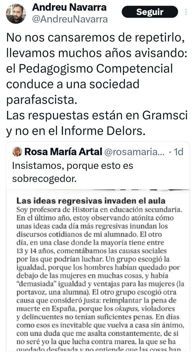 Establecer una relación causal entre el modelo competencial (que nada que ver con la pedagogía) con el fascismo, resulta bastante forzado. 👇+