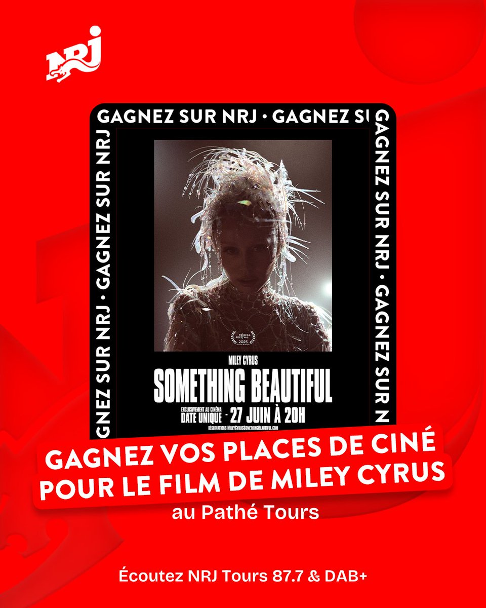 🎬 Miley Cyrus – Something Beautiful
🎟️ Séance unique le 27 juin à 20h
📍 <a href="/PatheTours/">Pathé Tours</a> Nord – arrêt Vaucanson
🎧 Gagnez tes places sur NRJ Tours !

#MileyCyrus #SomethingBeautiful #NRJTours #NRJ #CinéEvent