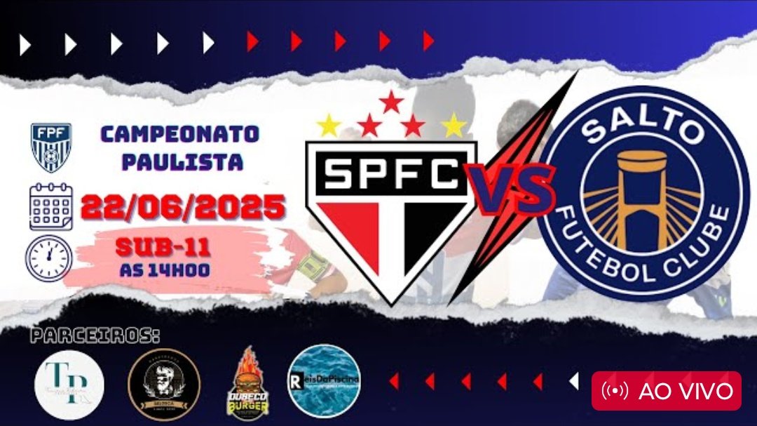 São Paulo F. C. x Salto F. C. pelo Campeonato Paulista sub-11: 
 
youtube.com/live/k0dZfS8vm…