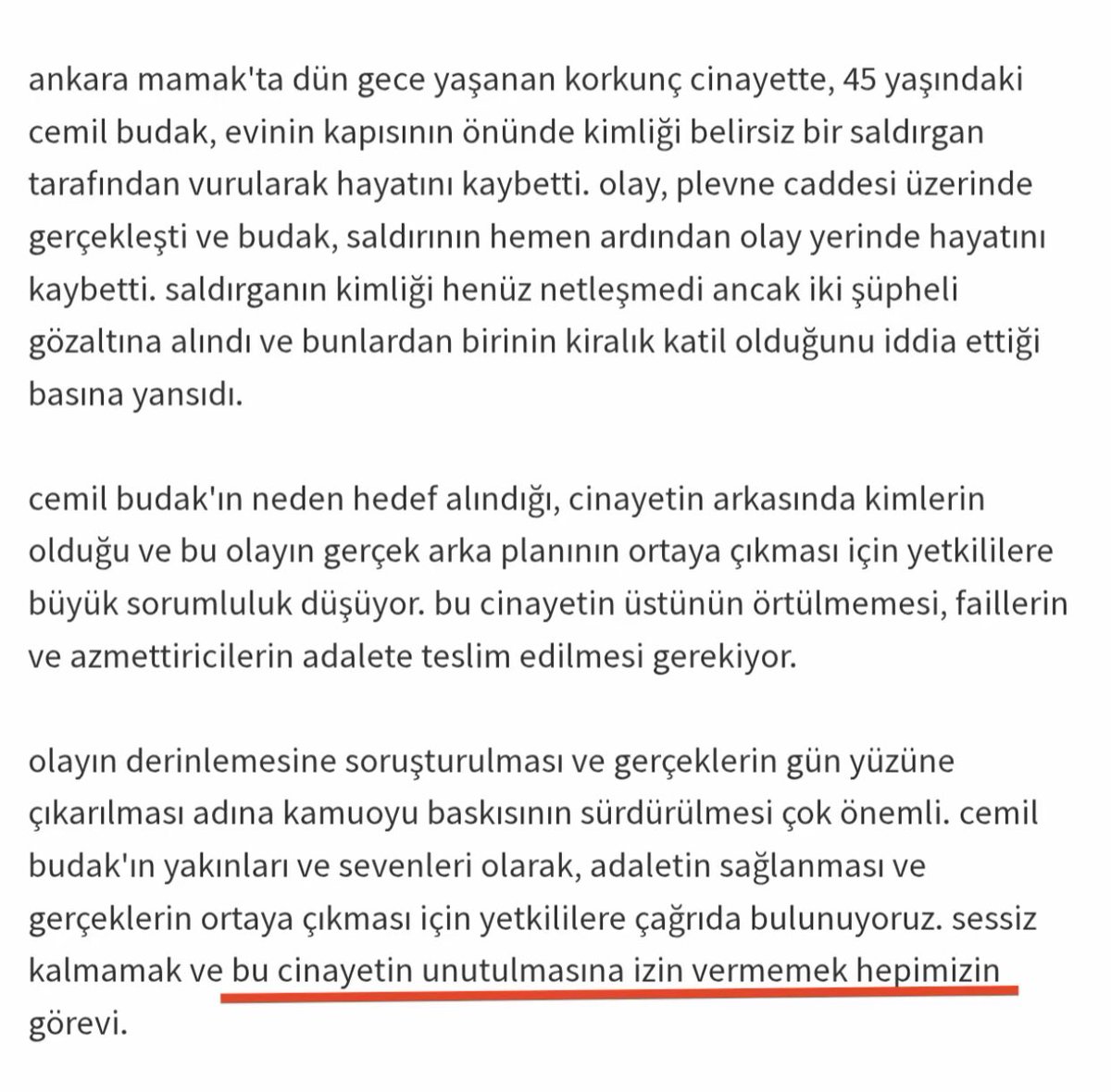 s3linaayy's tweet photo. Cemil Budak (45), Ankara/Mamak’ta evinin kapısının önünde vurularak katledildi. Kiralık katil olduğu öğrenilmiş gözaltına alınan bir kişinin. Kızı ise babasının adaletini sağlamak için uğraşıyor biz de ses olalım unutturmayalım, kim yaptırdıysa bulunsun.
#CemilBudakİçinAdalet https://t.co/sJjmPVsvN4