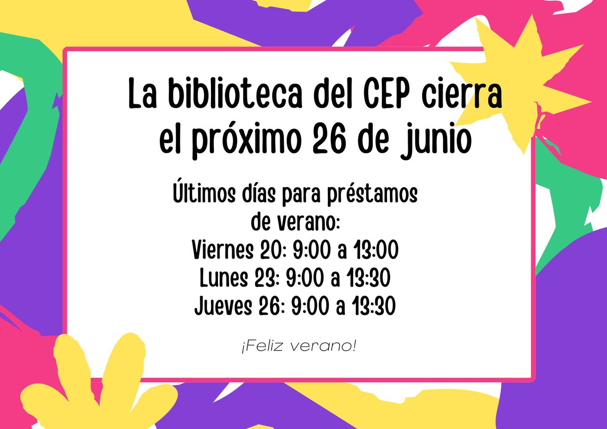 Date prisa y ven a #bibliotecacepsevilla a solicitar lecturas para el verano. 
Este es el horario que tenemos: Bibliografía sobre educación ambiental. Consulta Enlace juntadeandalucia.es/educacion/sene…