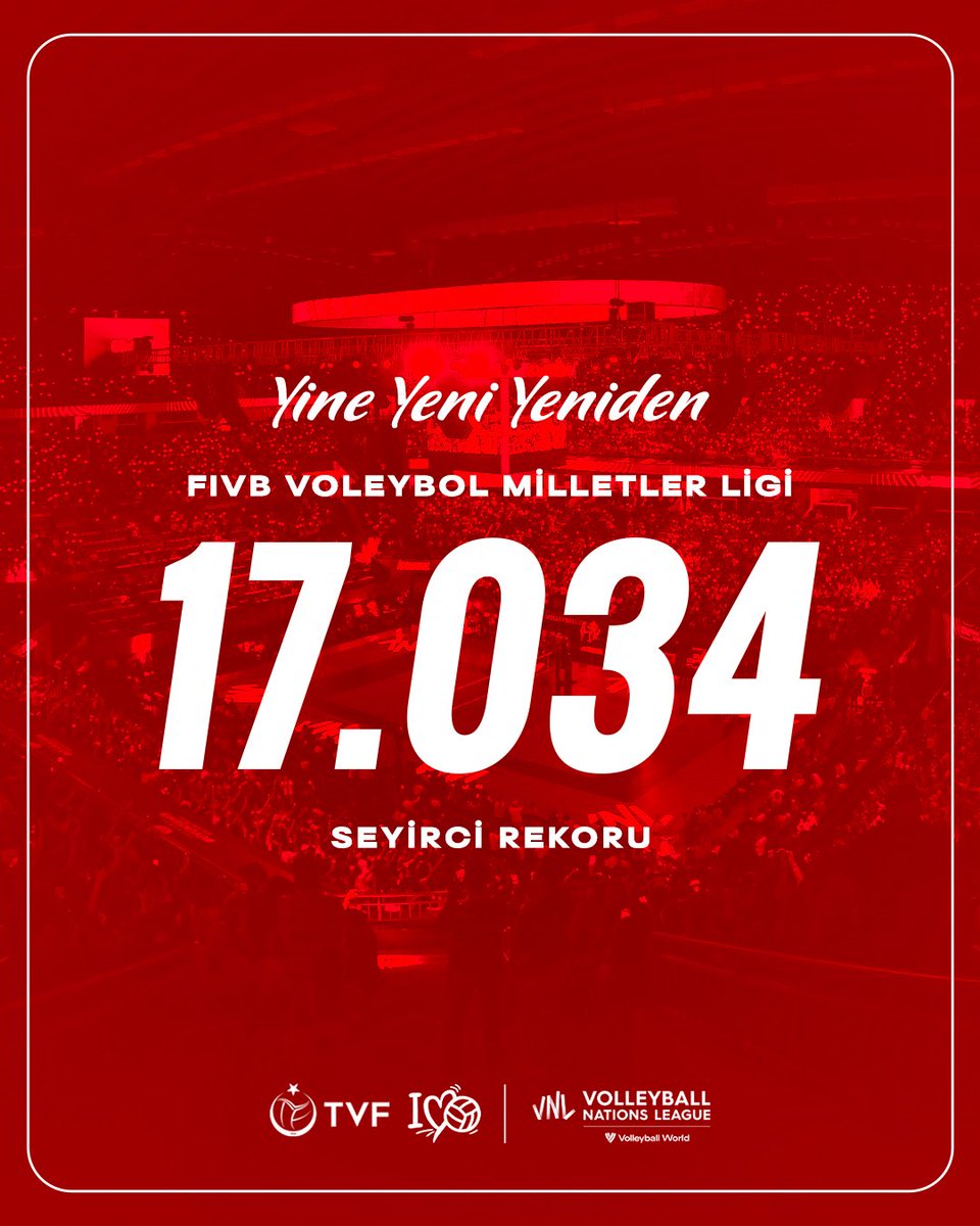 Yine Yeni Yeniden! 🔂🇹🇷

FIVB Voleybol Milletler Ligi'nde muhteşem taraftarımızla yeni bir seyirci rekoru daha kırdık! 🔥

Desteklerini esirgemeyen muhteşem taraftarımıza teşekkürler!