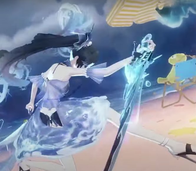 aylaismm's tweet image. you can see a froggie sitting on a beach chair in summer lucia's 2nd ult. it's such an adorable little detail &lt;3